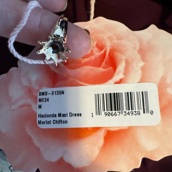 Show Me Your Mumu Hacienda Maxi Dress Medium NWT Merlot Chiffon Off Shoulder - Picture 7 of 7